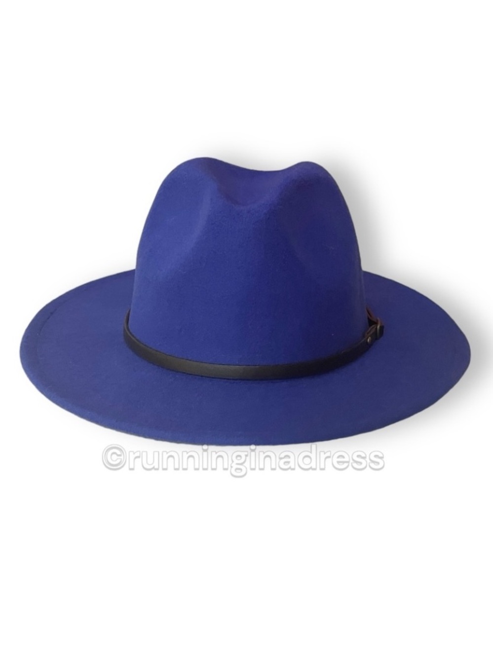 Royal Blue Felt Fedora Hat Wide Brim Boho Panama Teardrop Adjustable OS